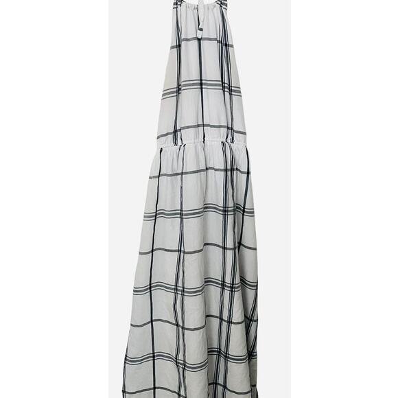 FOREVER 21 SLEEVELESS HALTER FIT & FLARE WAIST DRESS, WOMENS, L, BLACK/WHITE GEO - Picture 1 of 11